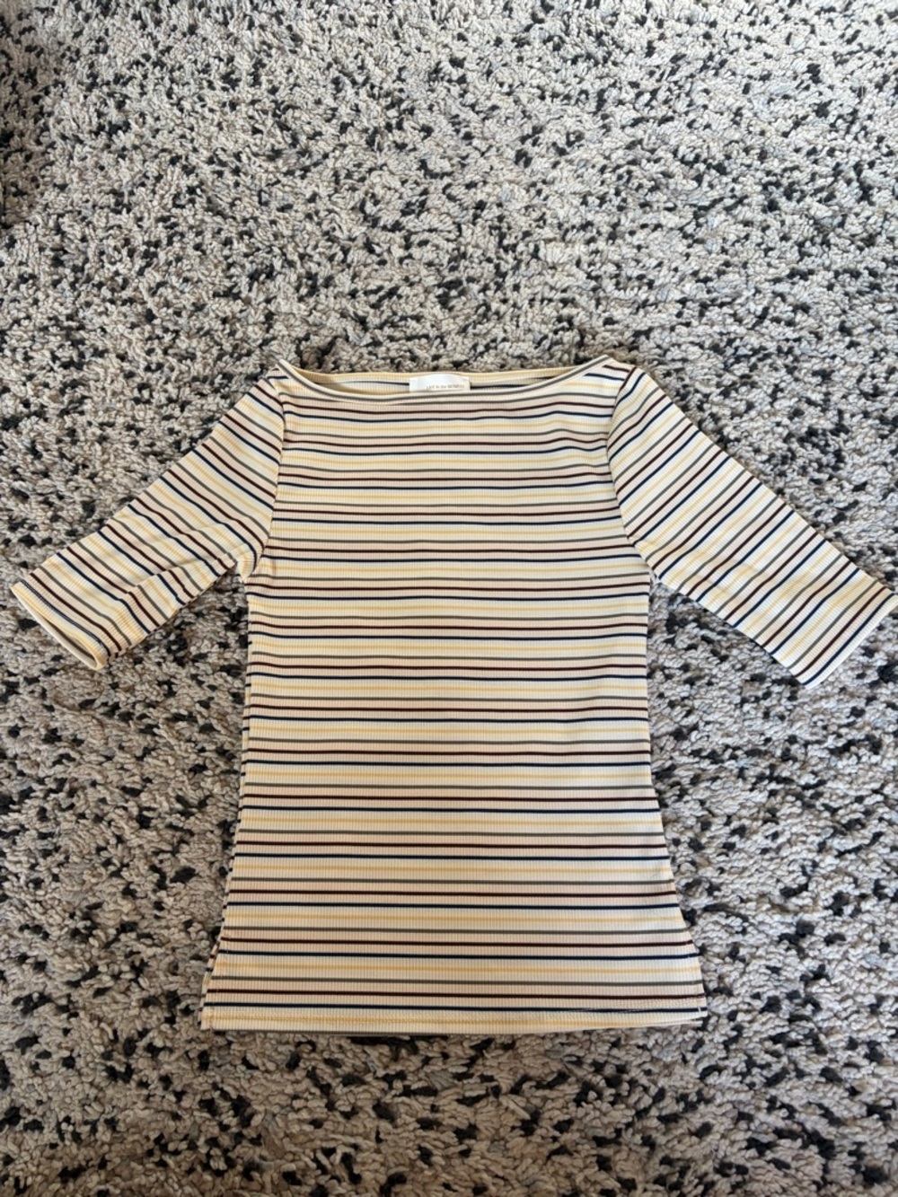 Ribbed Striped Boatneck Short Sleeve Tee in Cream and Navy